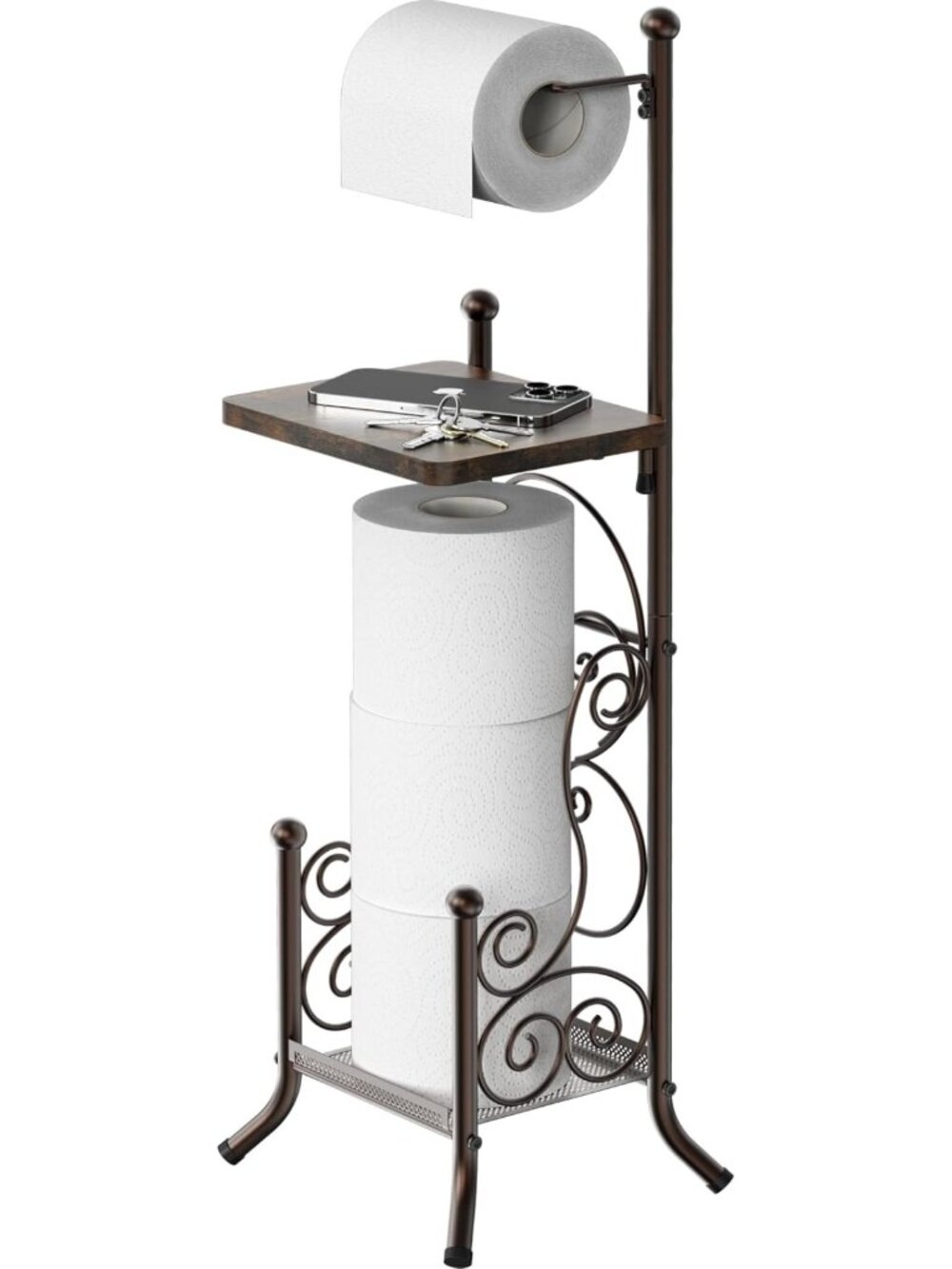 Elegant Bronze Toilet Paper Holder with Wood Top - English Style Bathroom Decor